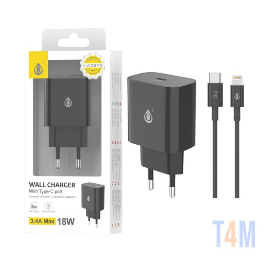 OnePlus EU Wall Charger NA0274 with Type C to Lightning Cable 1PD Port 3.4A Max. 18W Black